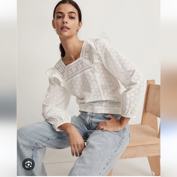 Madewell Eyelet Square-Neck Top Size XL - Picture 1 of 15